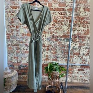 Green Linen Wrap Dress